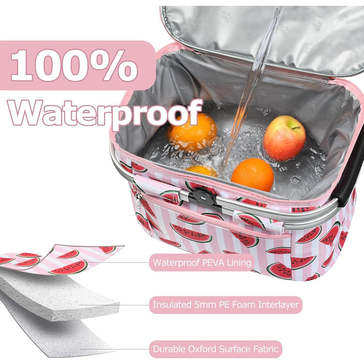 Cesta de Picnic Aislada Tirrinia 34L Rosa Resistente al Agua