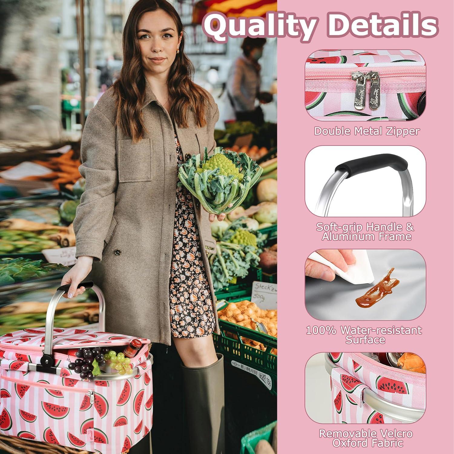 Cesta de Picnic Aislada Tirrinia 34L Rosa Resistente al Agua