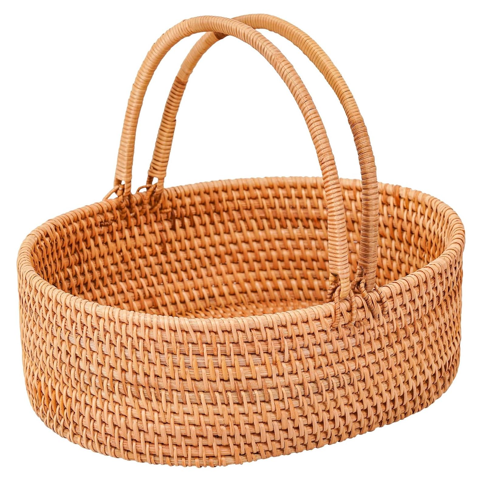 Cesta de Picnic de Ratán LALASUN Ovalada 35.1x25.9x12.9 cm