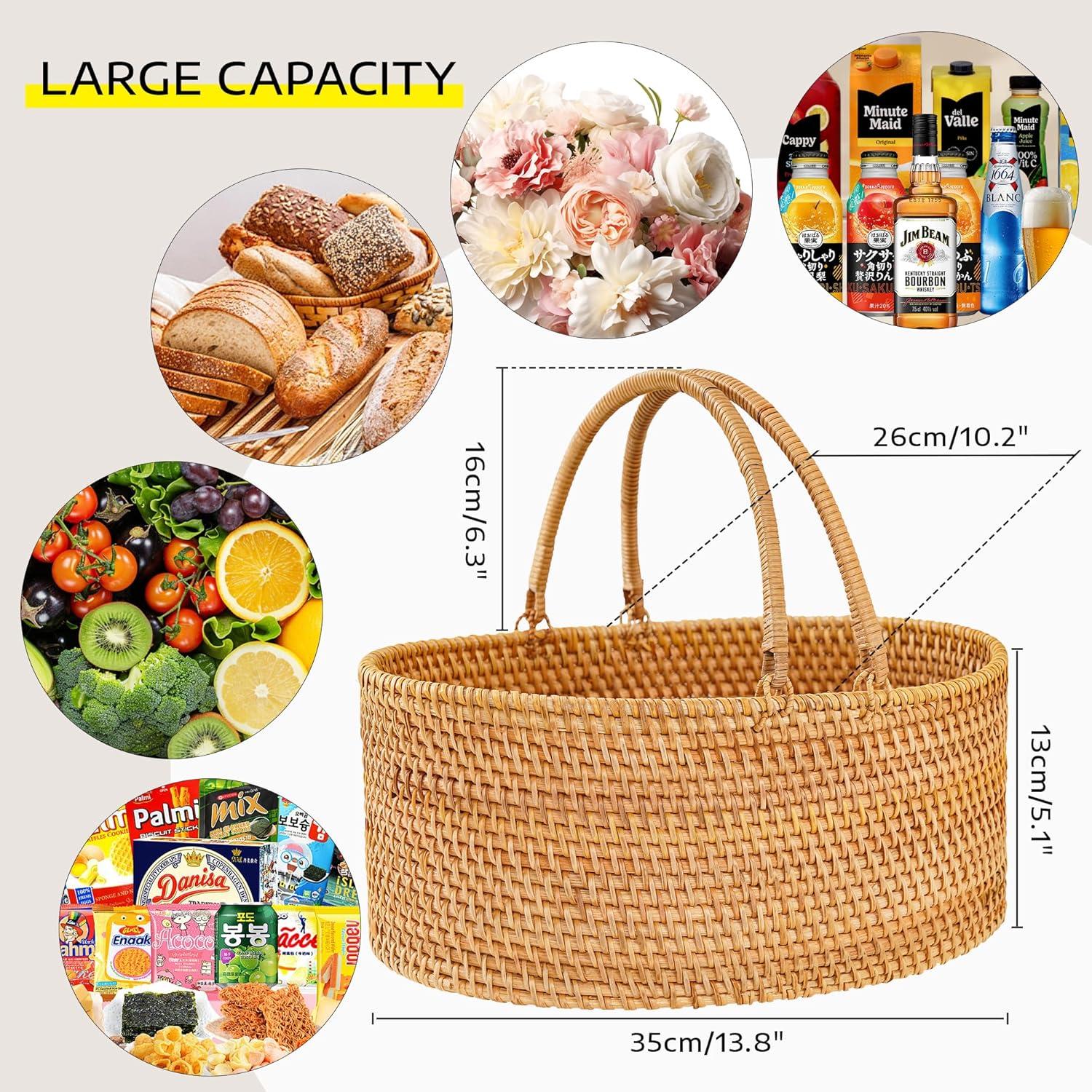 Cesta de Picnic de Ratán LALASUN Ovalada 35.1x25.9x12.9 cm