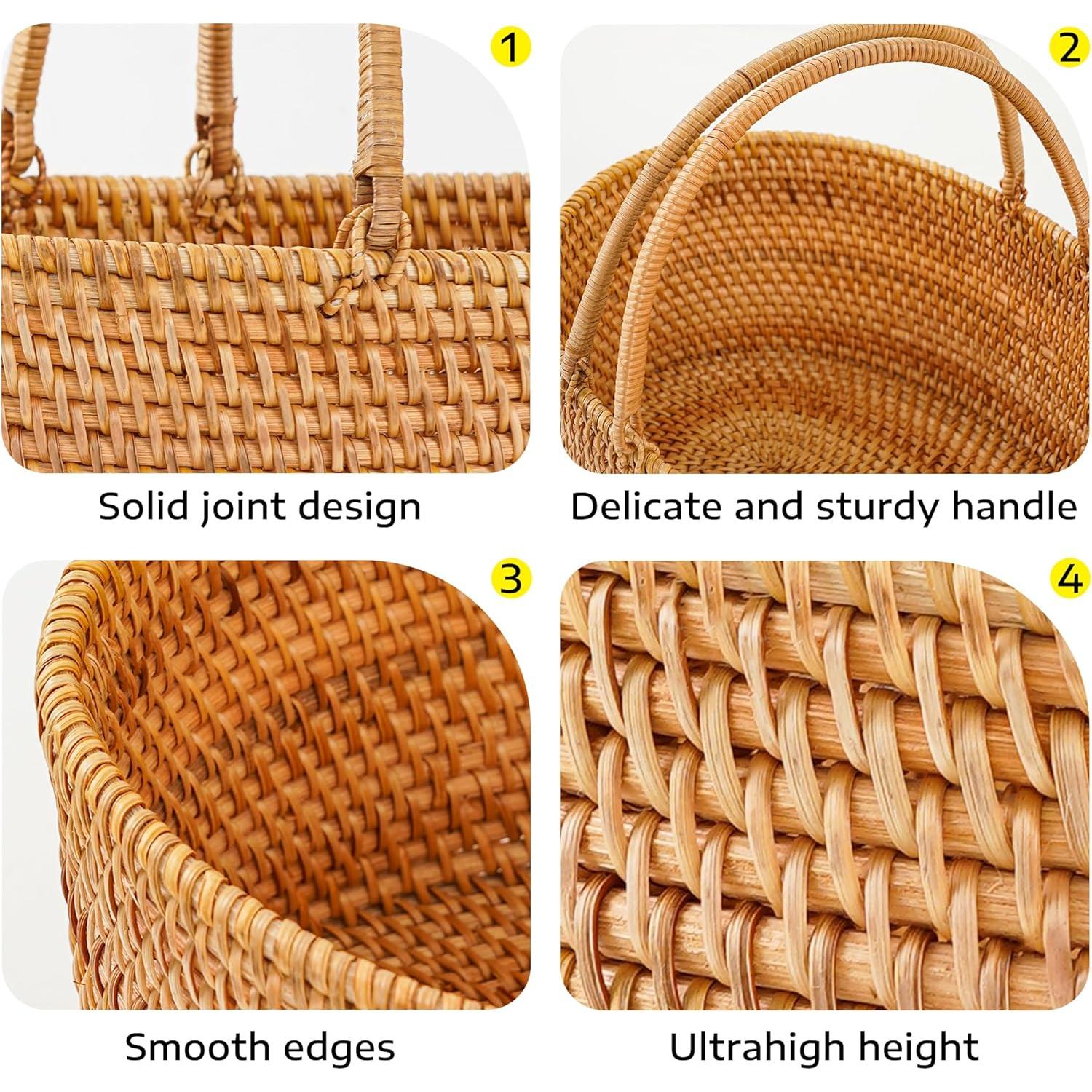 Cesta de Picnic de Ratán LALASUN Ovalada 35.1x25.9x12.9 cm