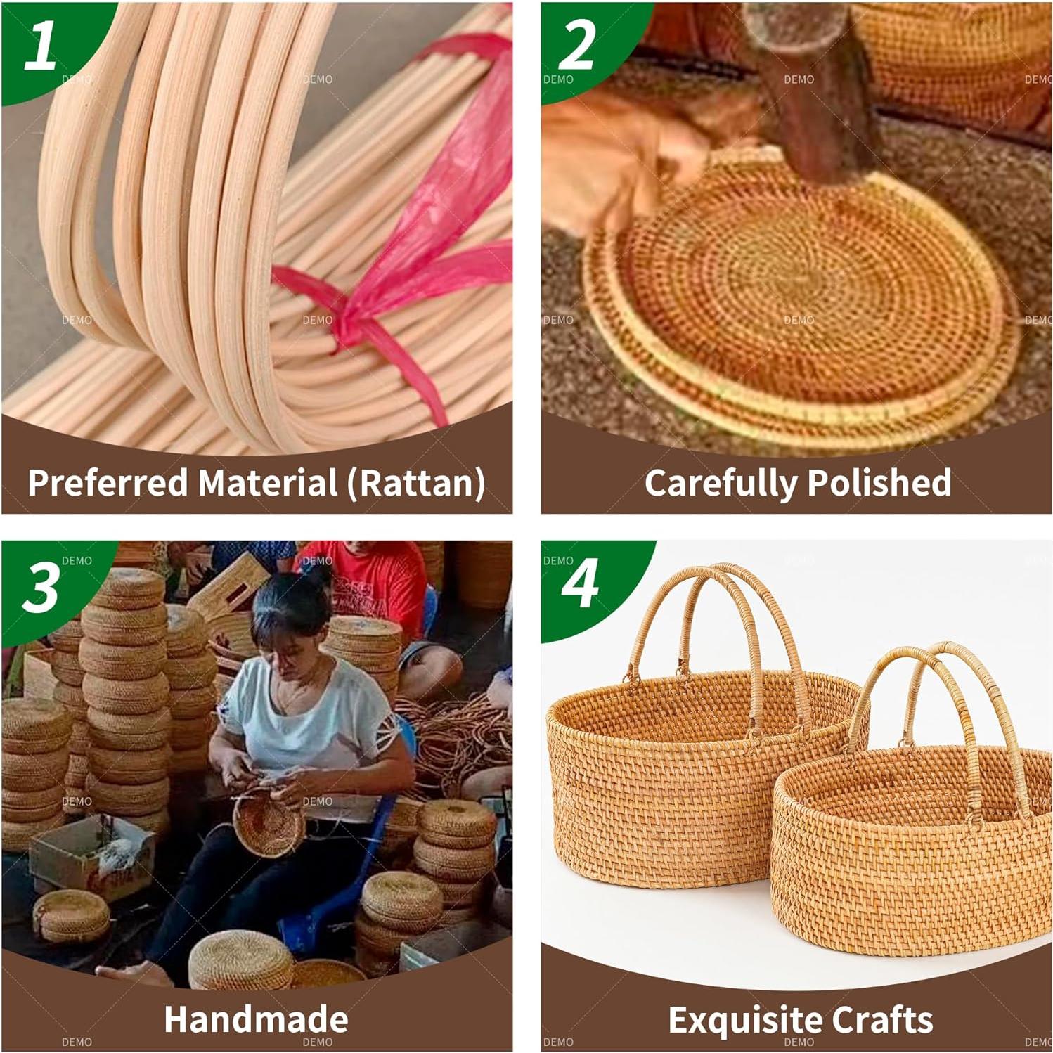 Cesta de Picnic de Ratán LALASUN Ovalada 35.1x25.9x12.9 cm