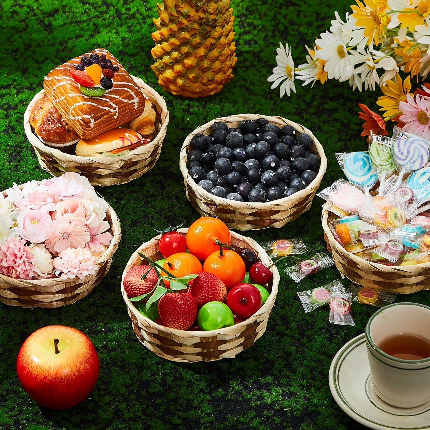 Canastas de Bambú Sintuff 24 Pcs Redondas 16 cm para Almacenamiento