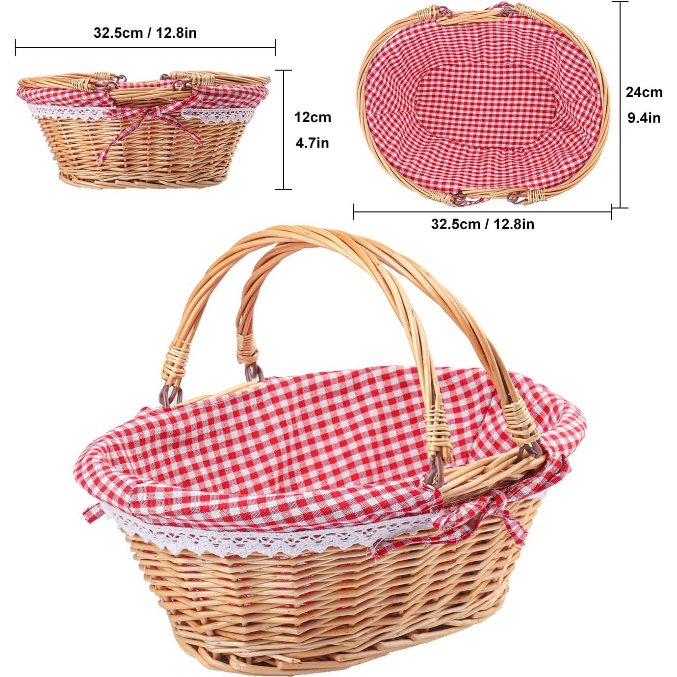 Cesta de Mimbre Natural Geytetqi 32 cm con Forro a Cuadros Rojos