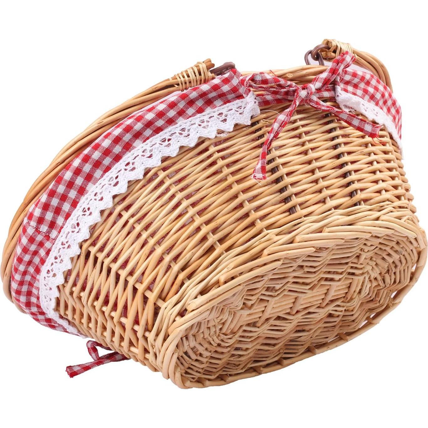 Cesta de Mimbre Natural Geytetqi 32 cm con Forro a Cuadros Rojos