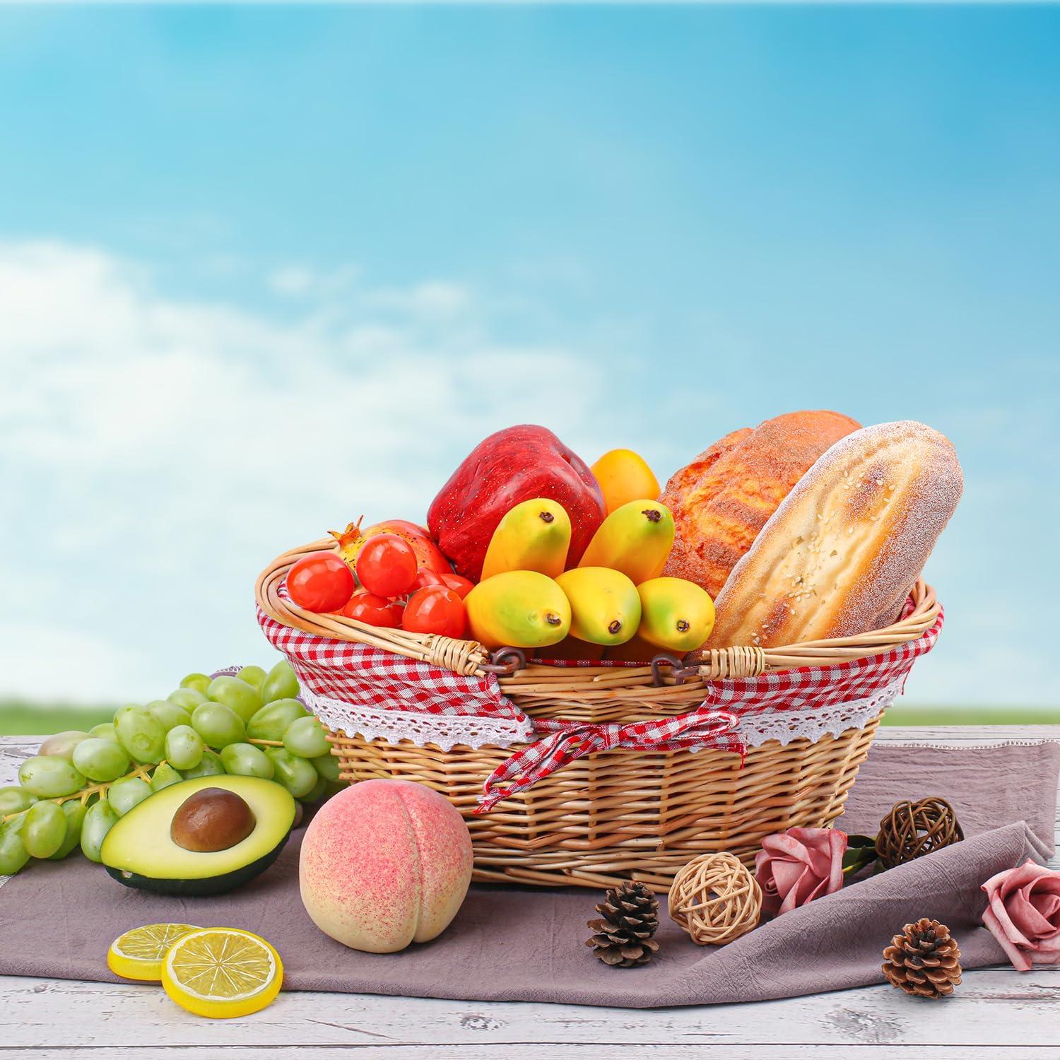 Cesta de Mimbre Natural Geytetqi 32 cm con Forro a Cuadros Rojos