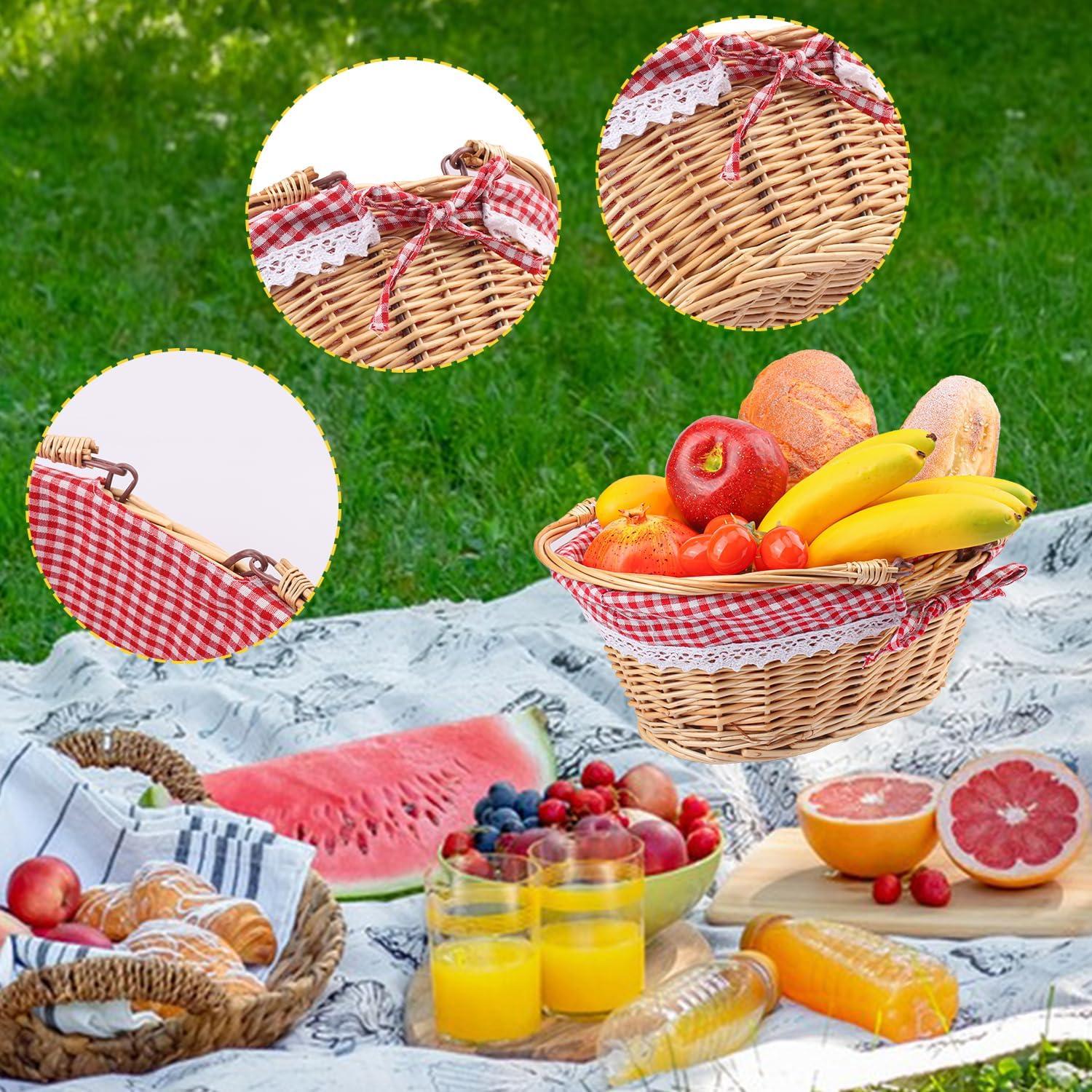 Cesta de Mimbre Natural Geytetqi 32 cm con Forro a Cuadros Rojos