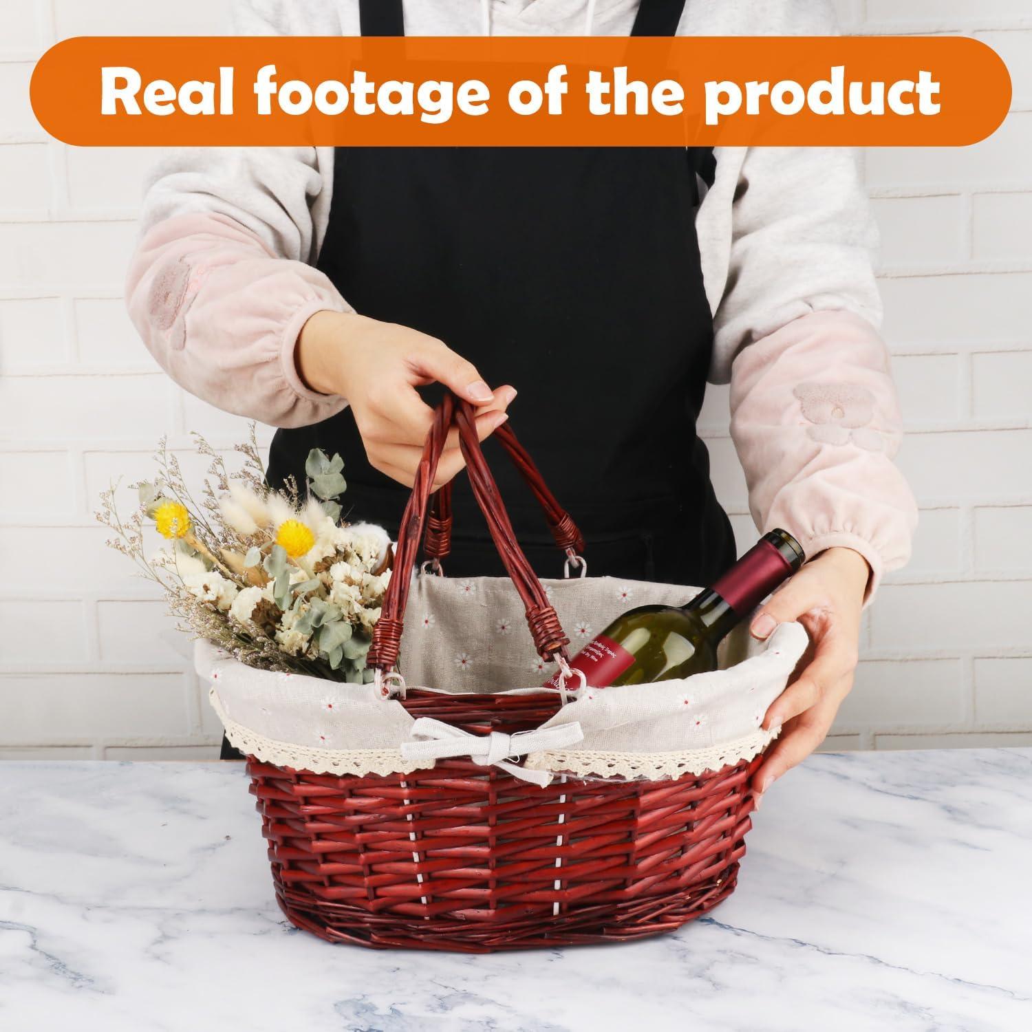 Cesta de Mimbre Grande Geytetqi 36x30x17 cm con Forro de Lino