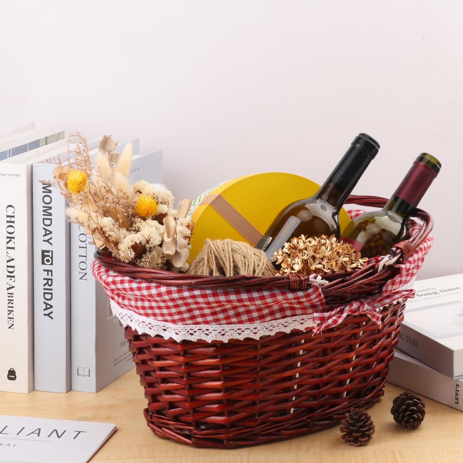 Cesta de Mimbre Geytetqi 36.1x29.9x17 cm con Forro a Cuadros