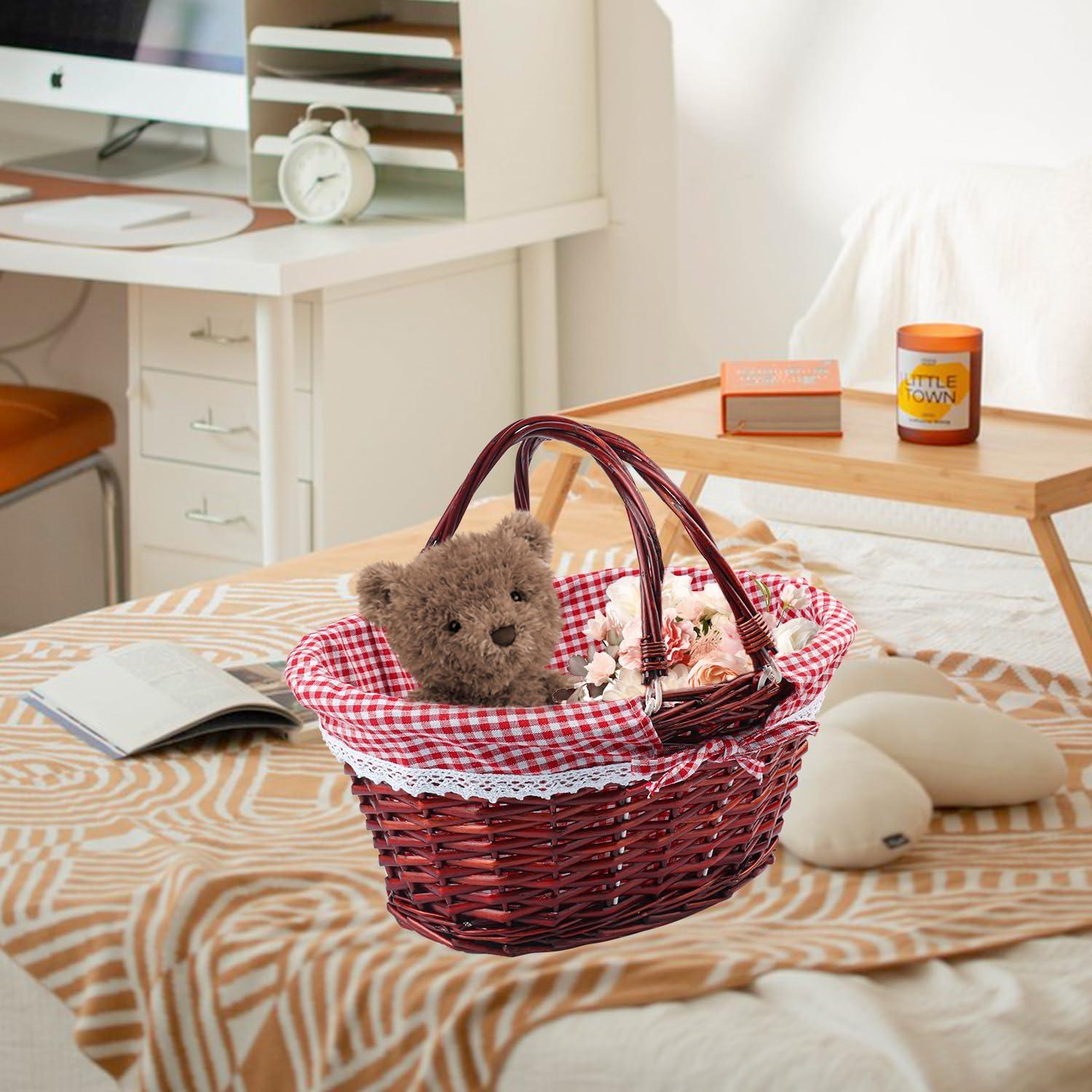 Cesta de Mimbre Geytetqi 36.1x29.9x17 cm con Forro a Cuadros