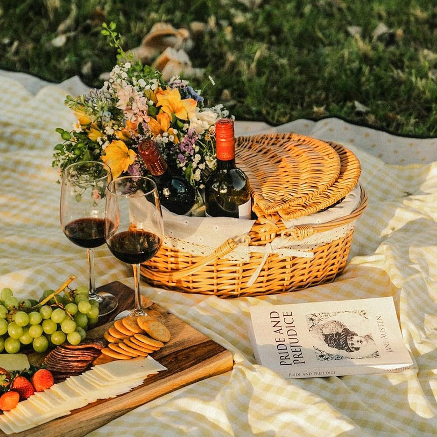 Cesta de Picnic Drflyxium de Mimbre con Tapa 38x29x18 cm