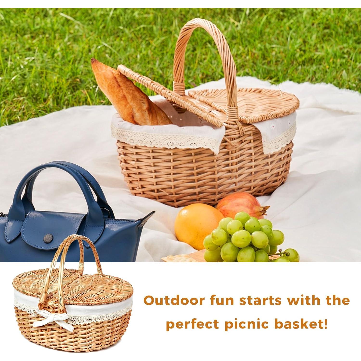 Cesta de Picnic Drflyxium de Mimbre con Tapa 38x29x18 cm