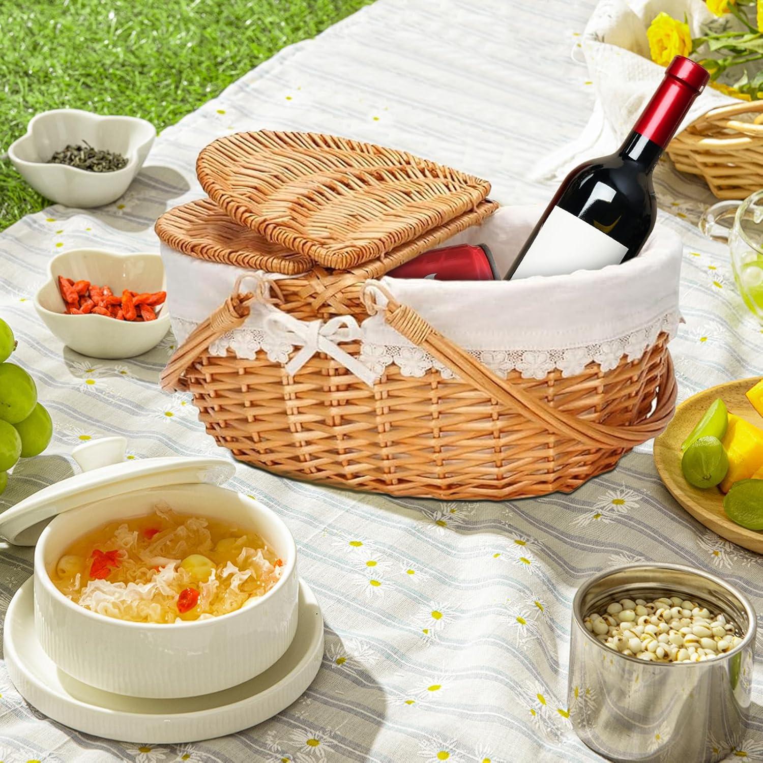 Cesta de Picnic Drflyxium de Mimbre con Tapa 38x29x18 cm