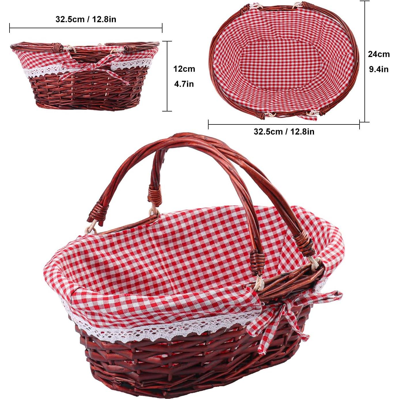 Cesta de Mimbre Geytetqi 32 cm con Forro a Cuadros Rojos