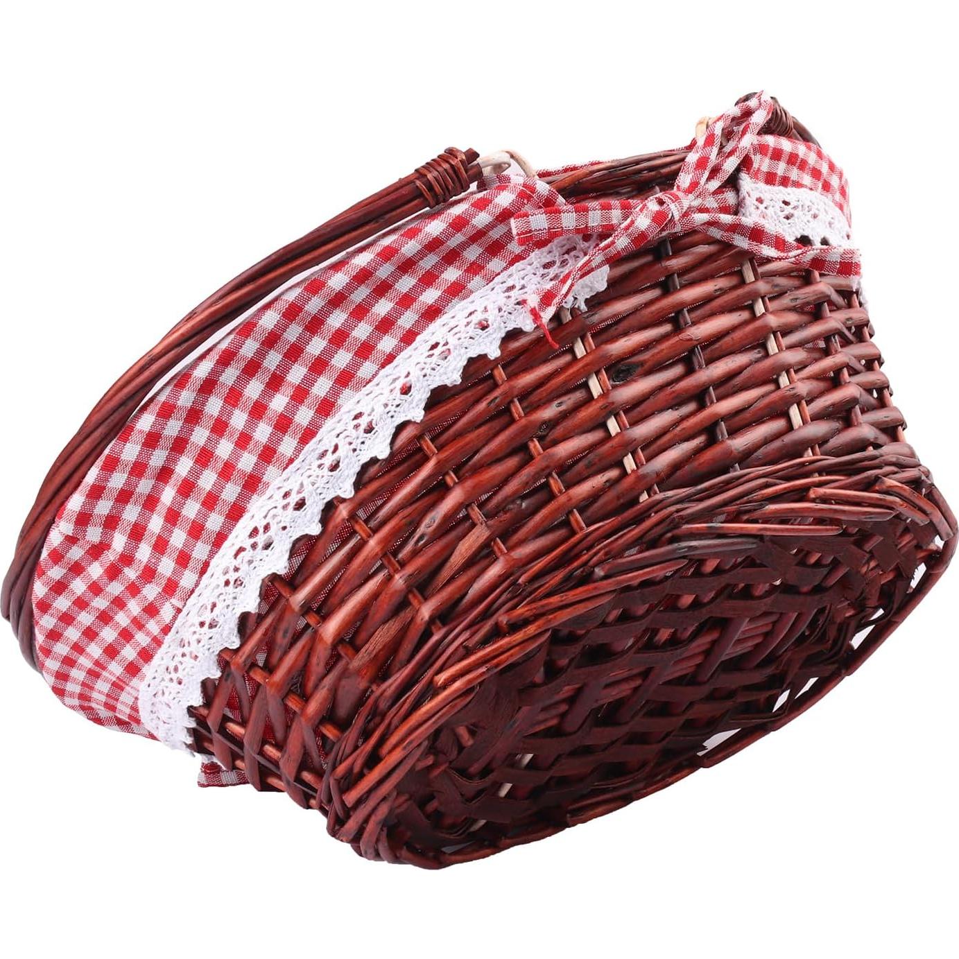 Cesta de Mimbre Geytetqi 32 cm con Forro a Cuadros Rojos