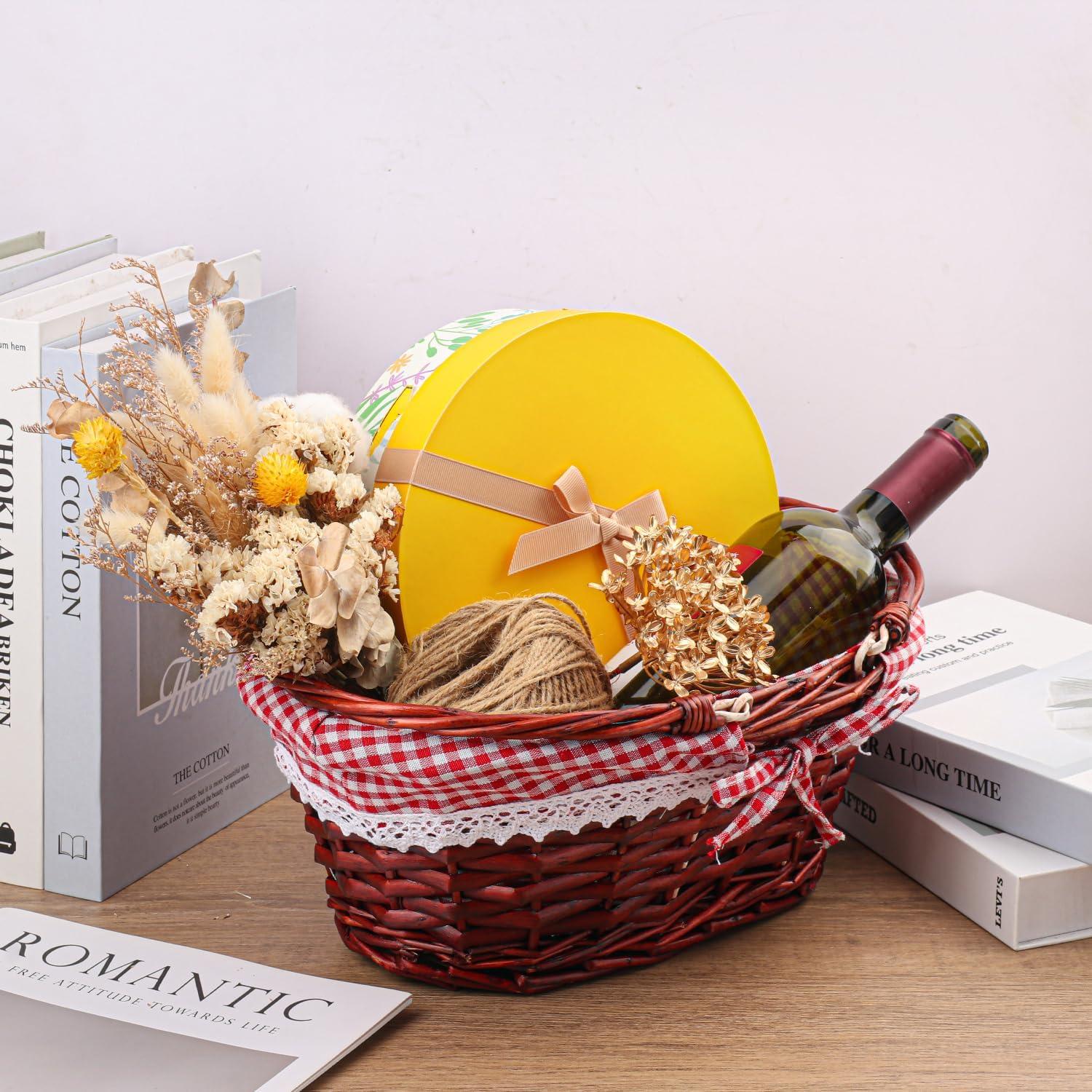 Cesta de Mimbre Geytetqi 32 cm con Forro a Cuadros Rojos