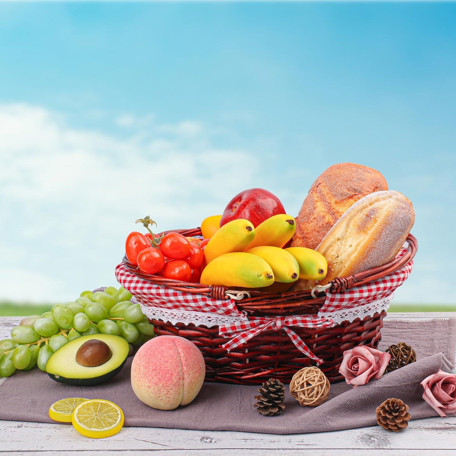 Cesta de Mimbre Geytetqi 32 cm con Forro a Cuadros Rojos