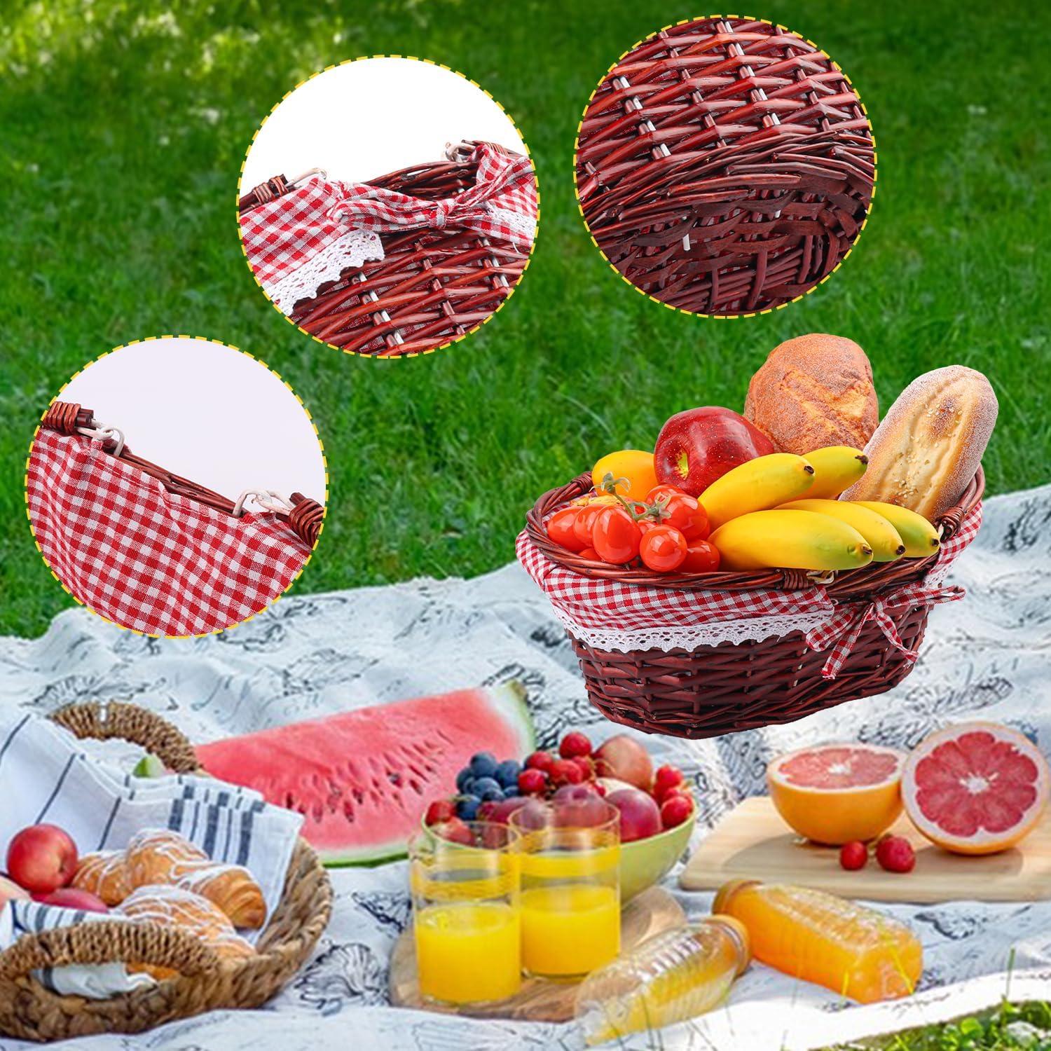 Cesta de Mimbre Geytetqi 32 cm con Forro a Cuadros Rojos