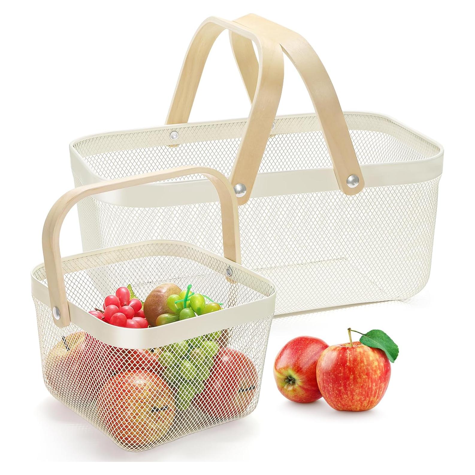 Cestas de Cosecha ZEAYEA 2 Pack de Metal con Mango de Madera