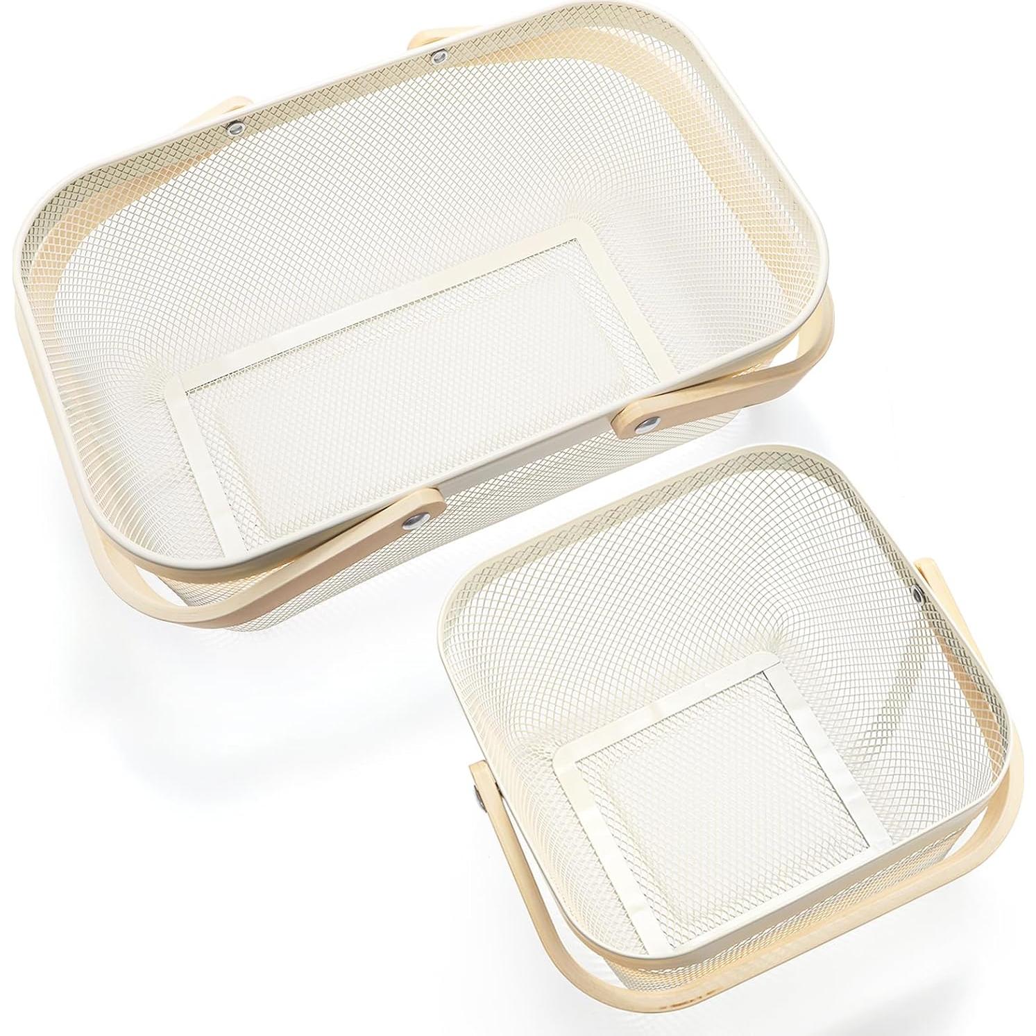 Cestas de Cosecha ZEAYEA 2 Pack de Metal con Mango de Madera