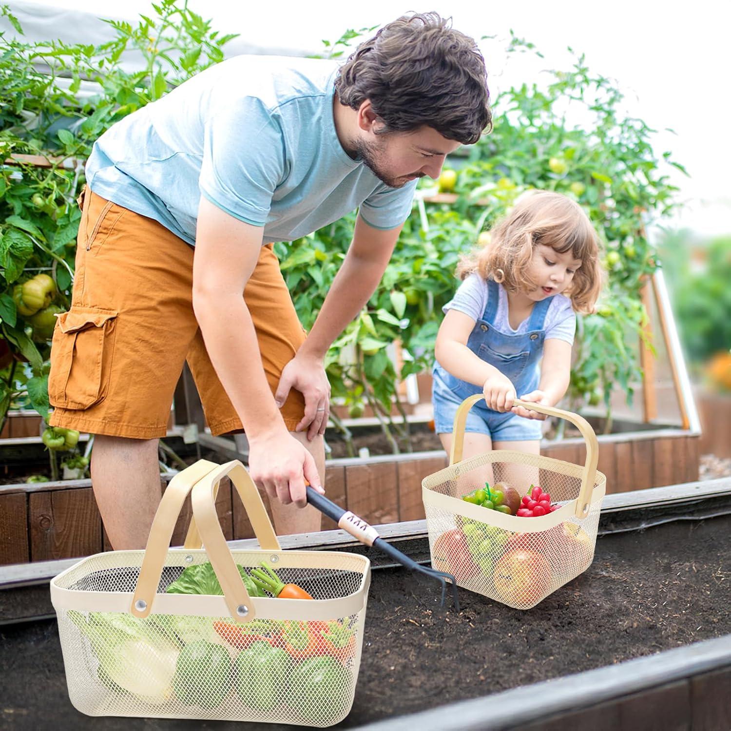 Cestas de Cosecha ZEAYEA 2 Pack de Metal con Mango de Madera