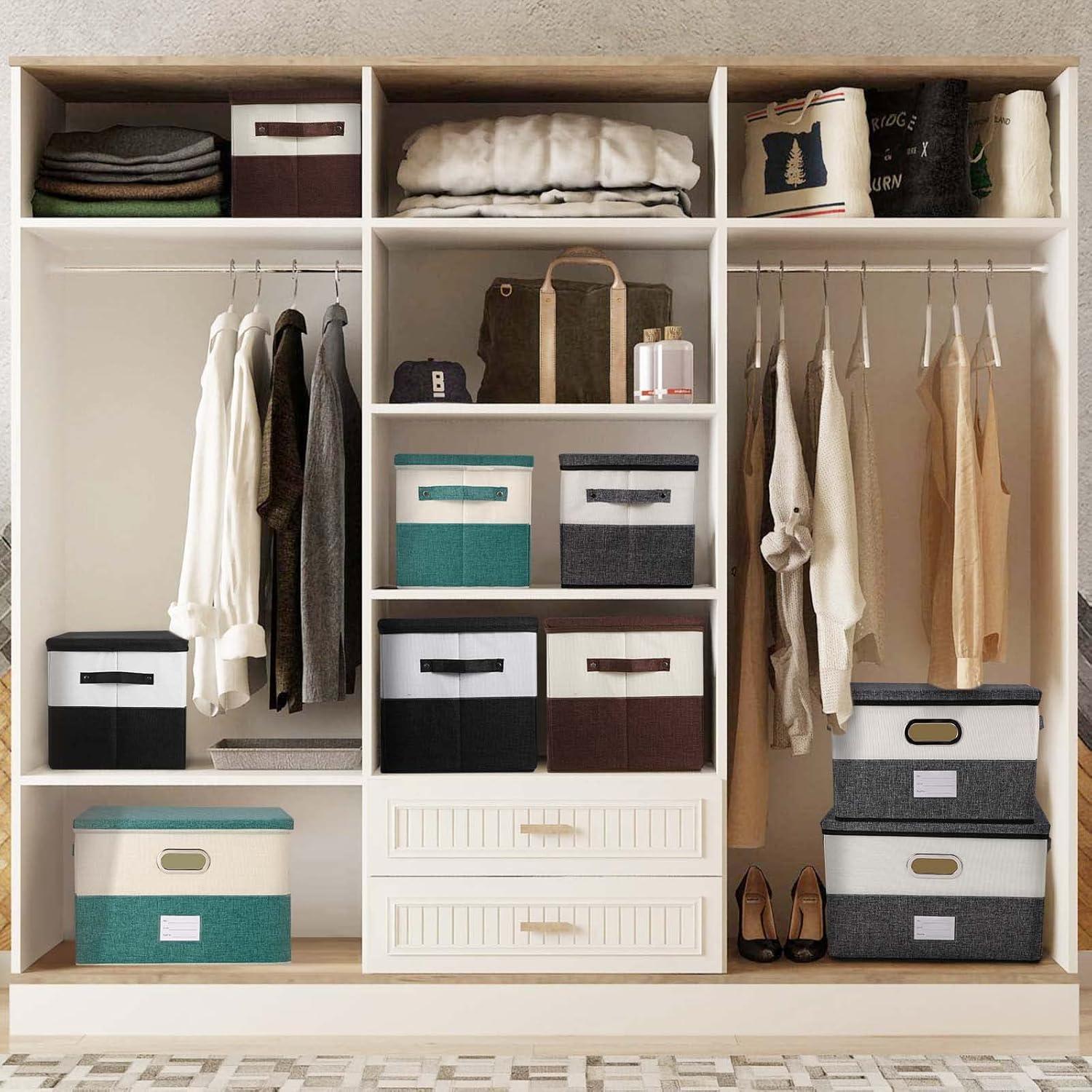 Caja de Almacenamiento Plegable Valease Mediana Turquesa y Crema