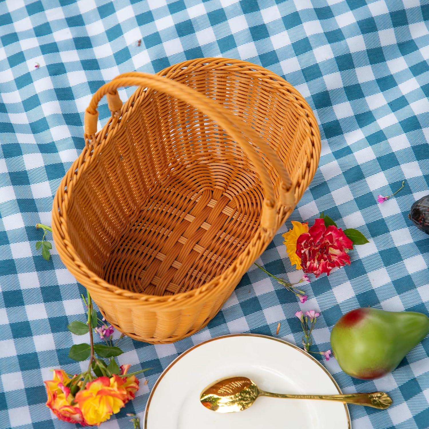 Cesta de Picnic YRMTKIHE de Ratán 33x23x14 cm Plegable