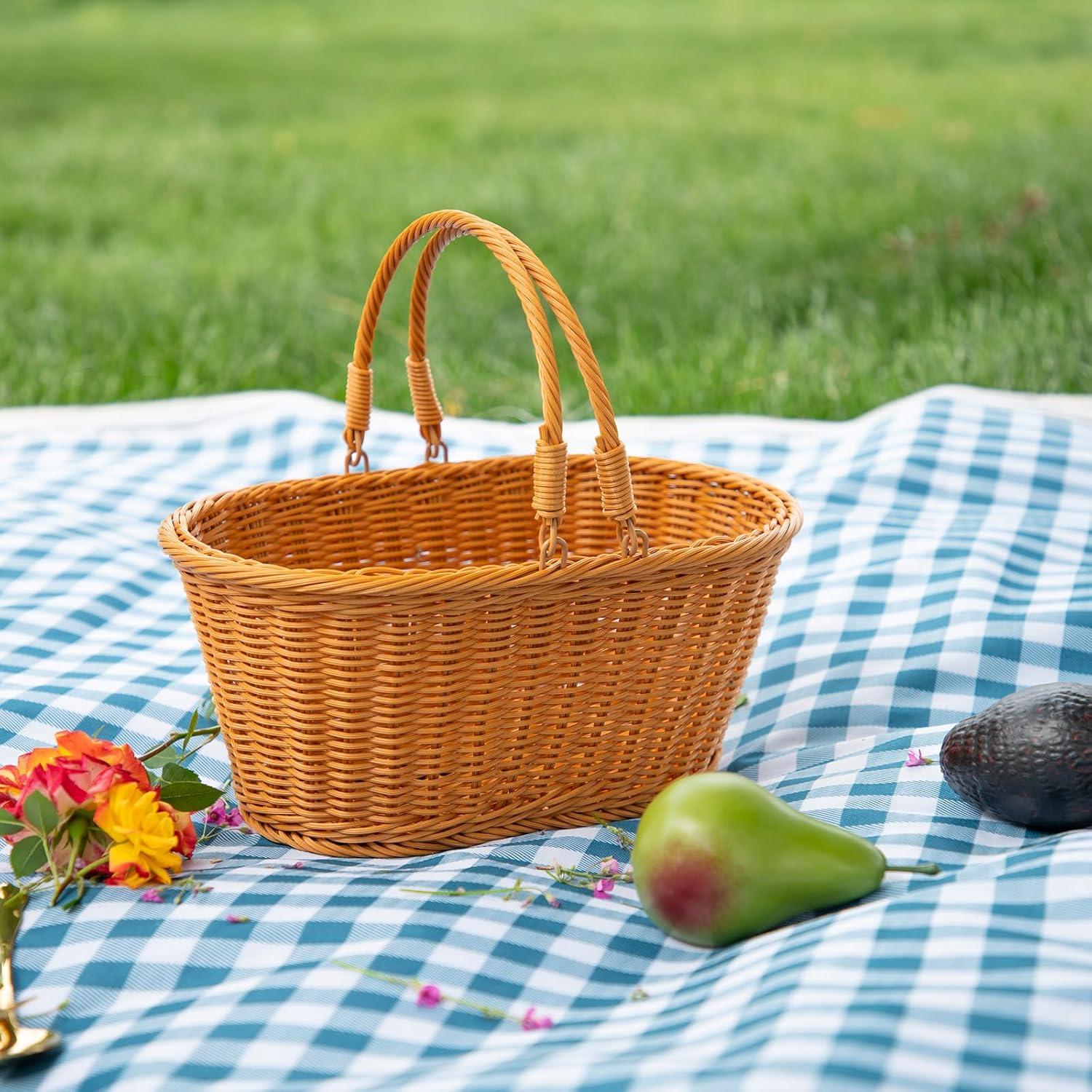 Cesta de Picnic YRMTKIHE de Ratán 33x23x14 cm Plegable