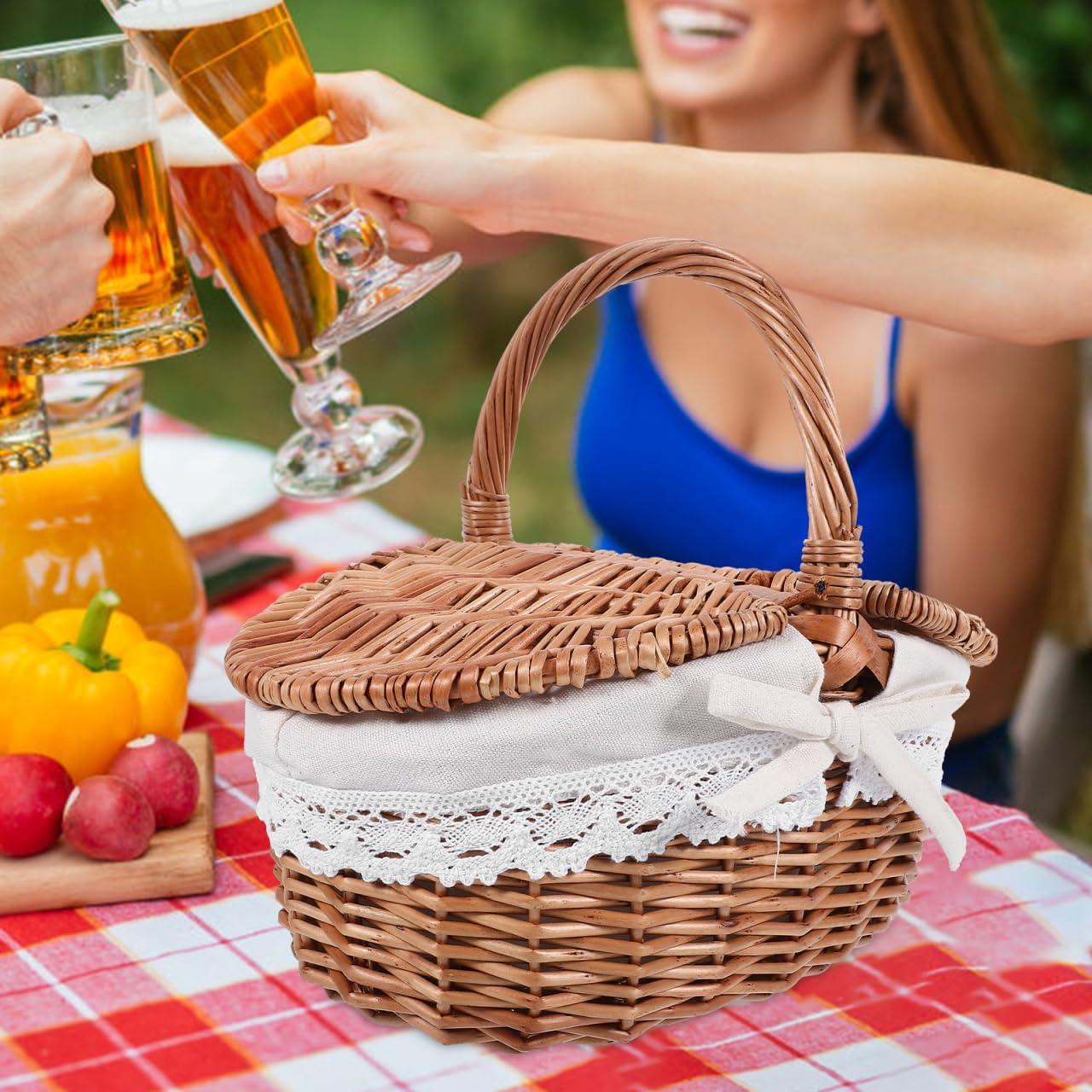 Cesta de Picnic Tejida a Mano Toddmomy 25.5x18.5x13.5cm Mimbre