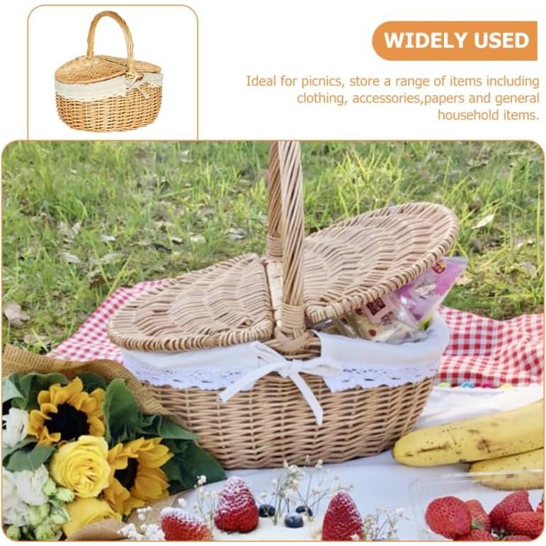 Cesta de Picnic Tejida a Mano Toddmomy 25.5x18.5x13.5cm Mimbre