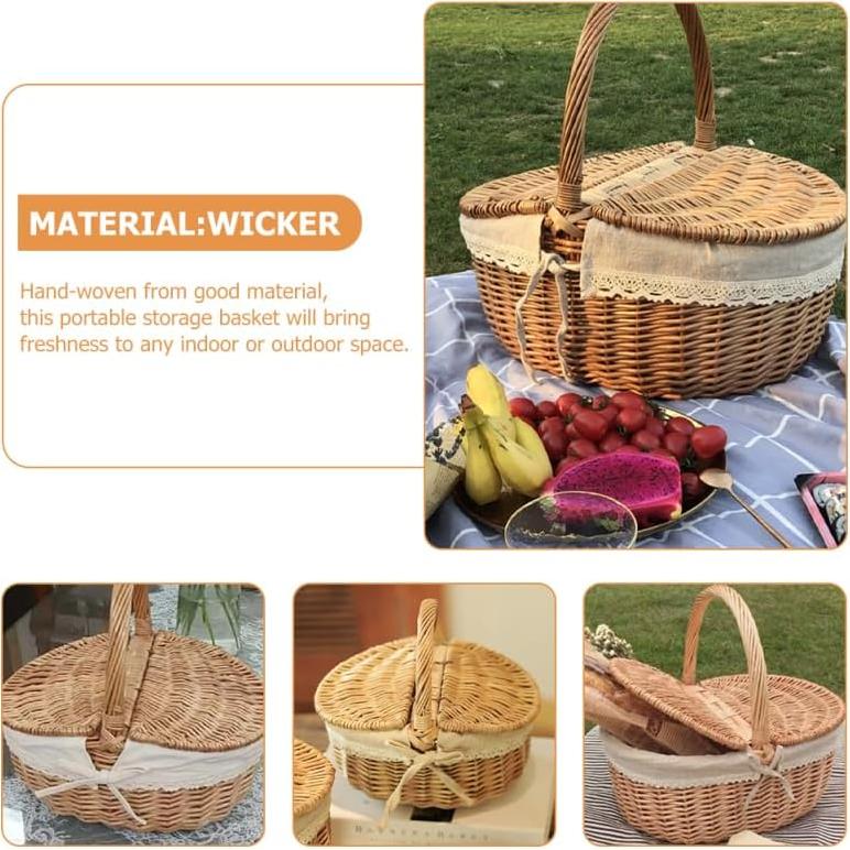 Cesta de Picnic Tejida a Mano Toddmomy 25.5x18.5x13.5cm Mimbre