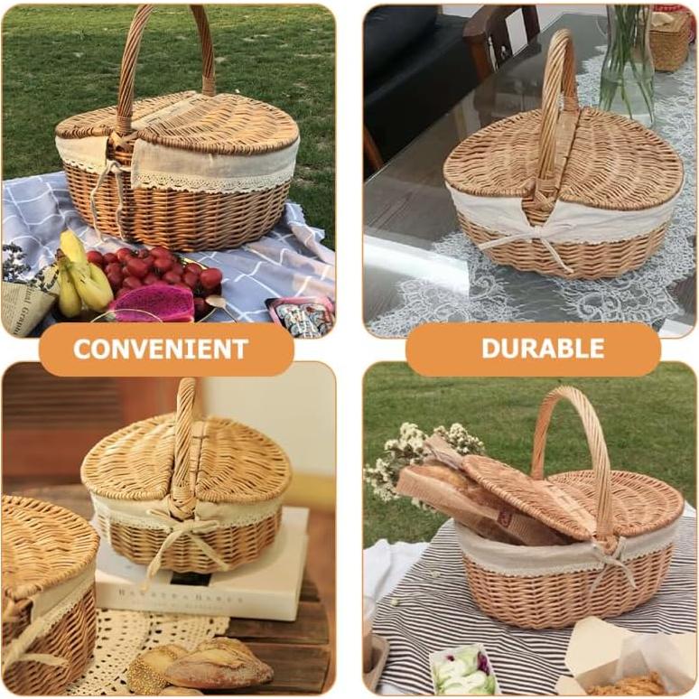 Cesta de Picnic Tejida a Mano Toddmomy 25.5x18.5x13.5cm Mimbre