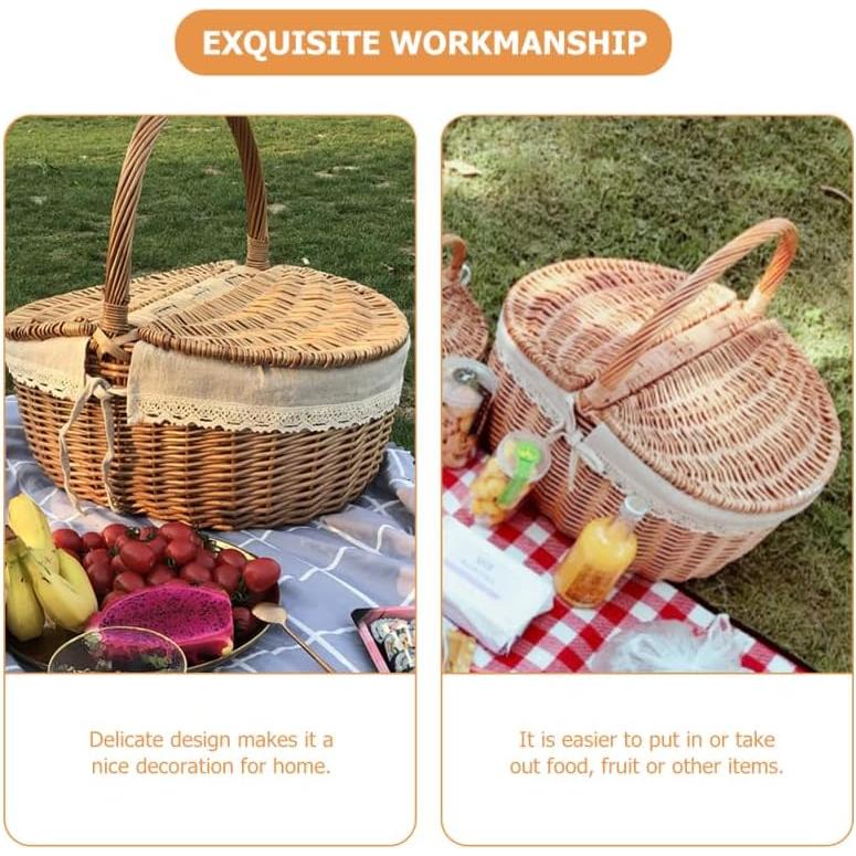 Cesta de Picnic Tejida a Mano Toddmomy 25.5x18.5x13.5cm Mimbre