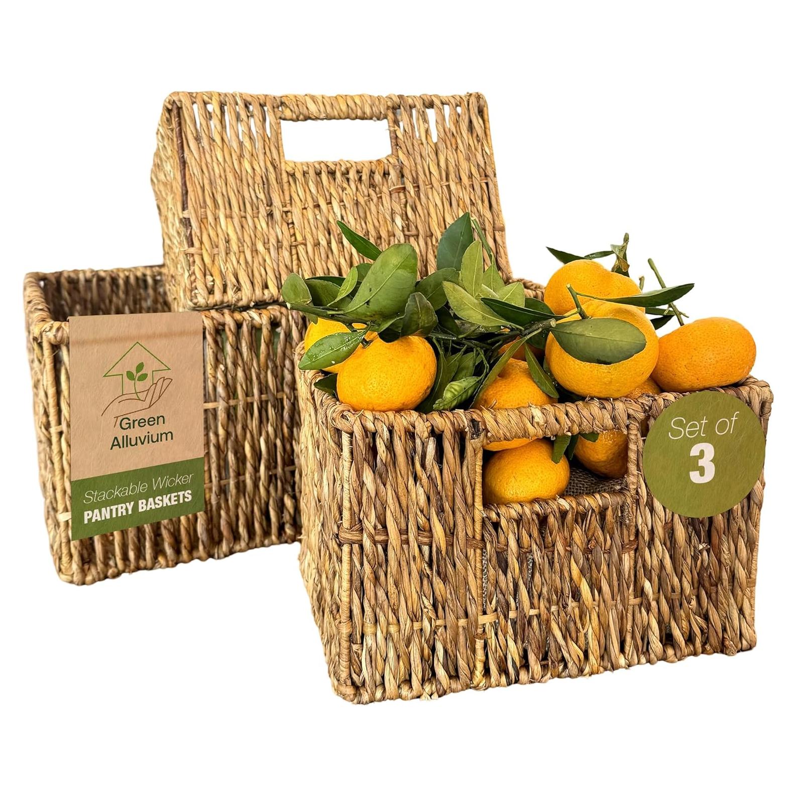 Juego de Cestas de Mimbre GREEN ALLUVIUM - 1 Grande + 2 Pequeñas