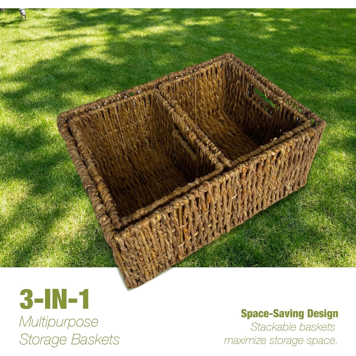 Juego de Cestas de Mimbre GREEN ALLUVIUM - 1 Grande + 2 Pequeñas