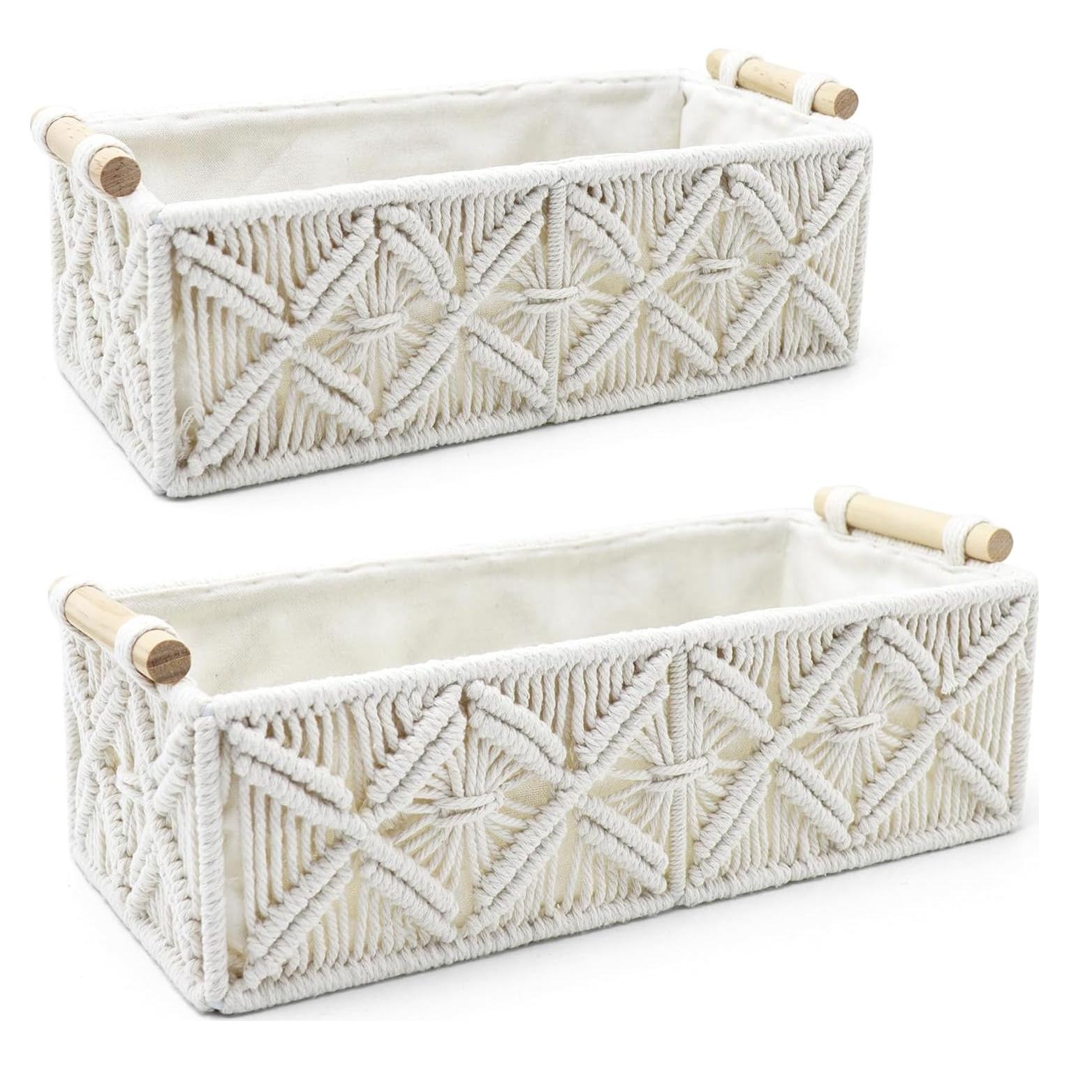 Cestas de Almacenamiento Nonam Macrame Boho - Juego de 2 Blancas