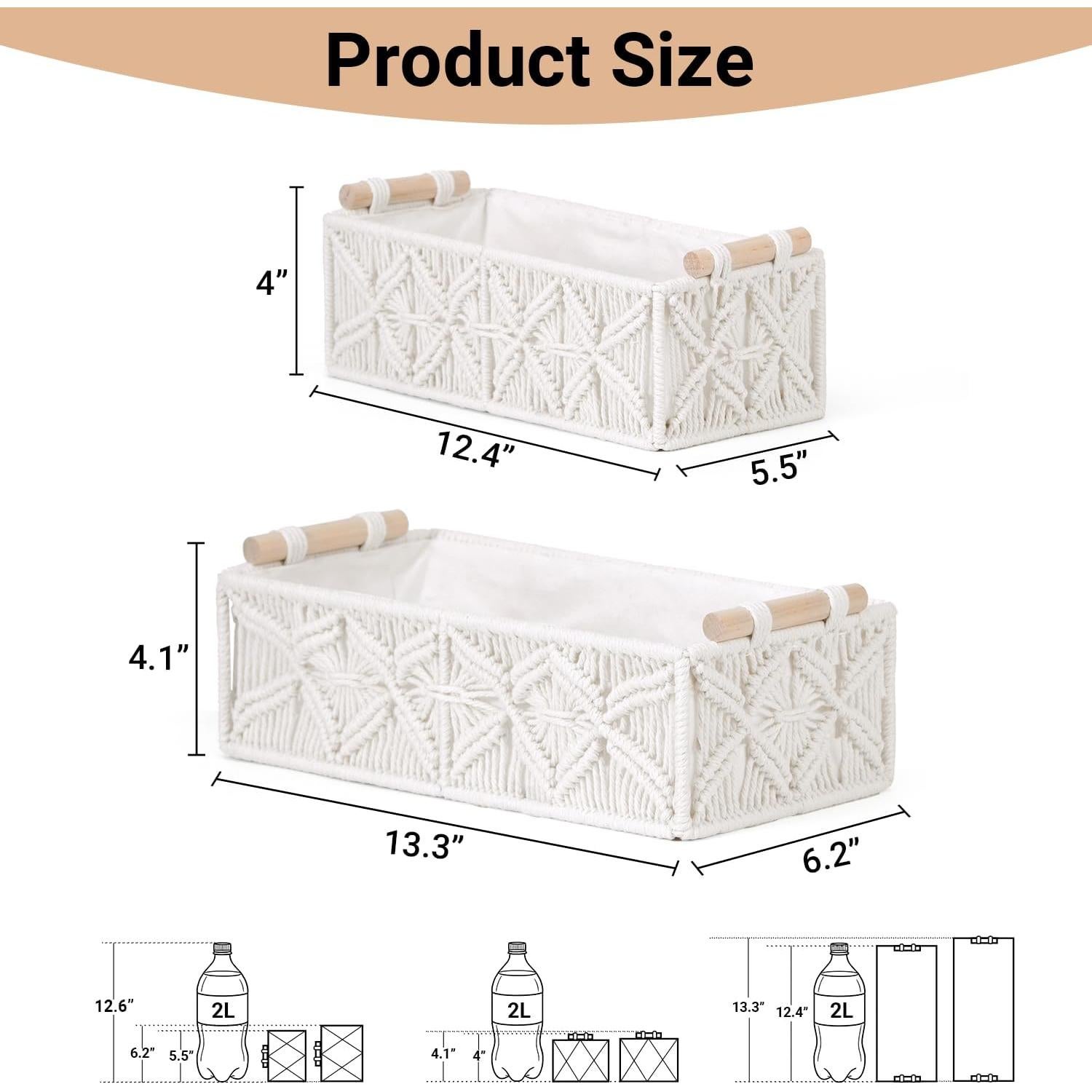 Cestas de Almacenamiento Nonam Macrame Boho - Juego de 2 Blancas