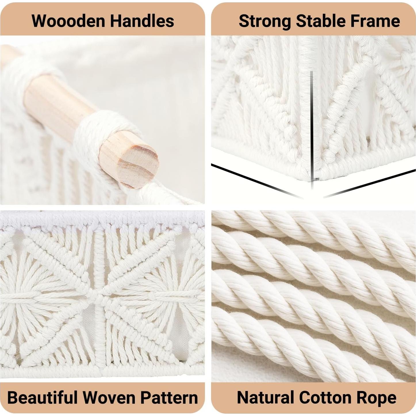 Cestas de Almacenamiento Nonam Macrame Boho - Juego de 2 Blancas