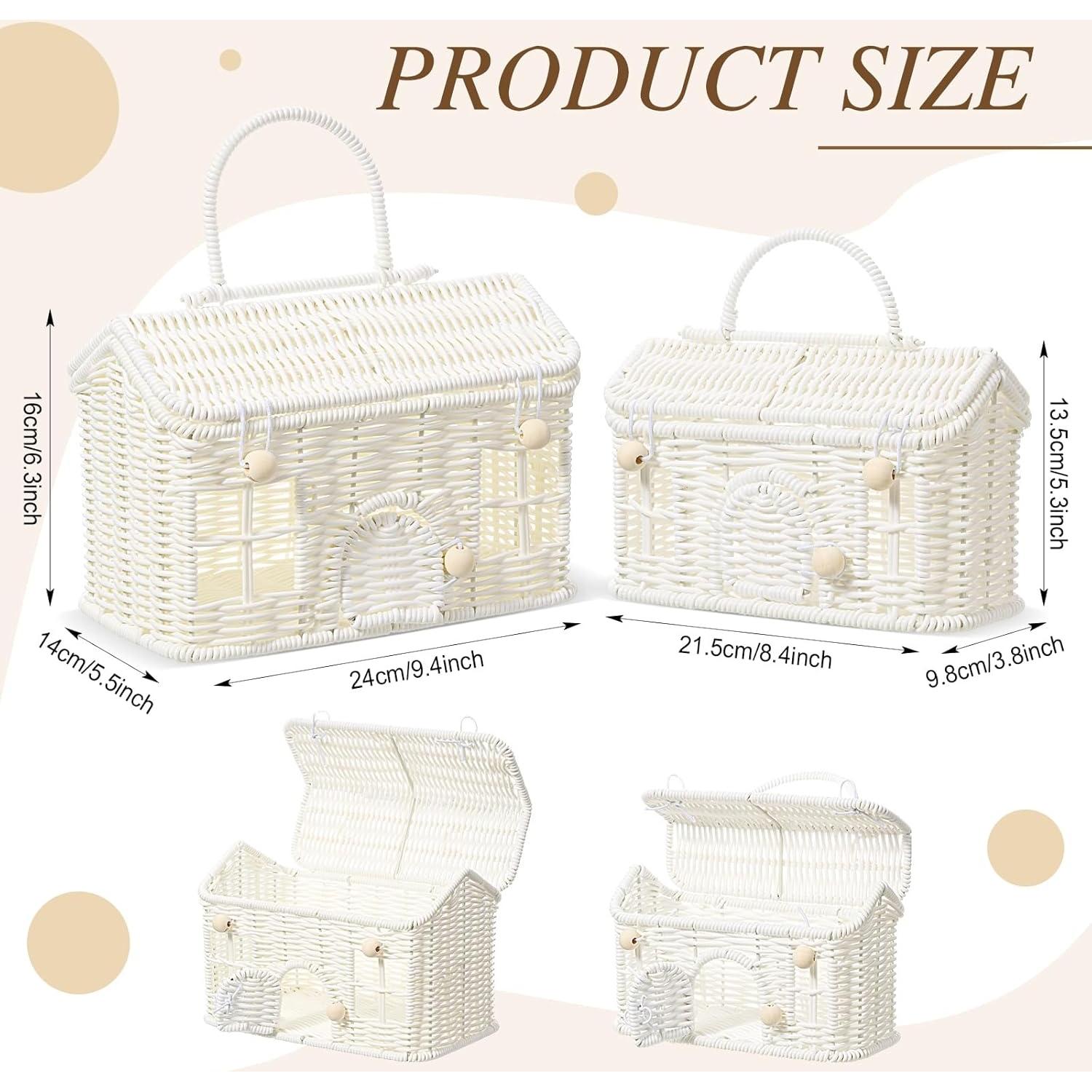 Cesta de Rattan Weysat 2 Pcs con Tapa Decorativa Blanca