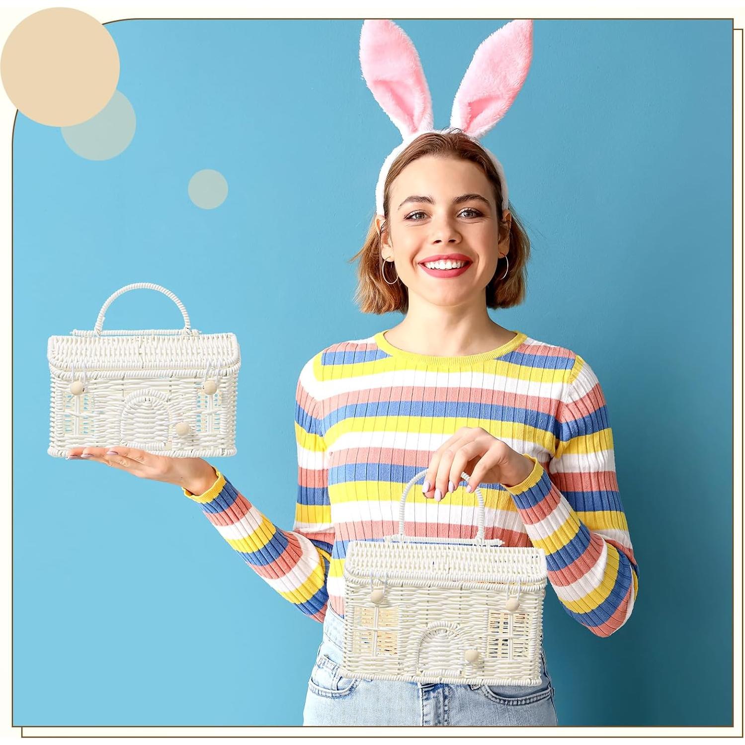 Cesta de Rattan Weysat 2 Pcs con Tapa Decorativa Blanca