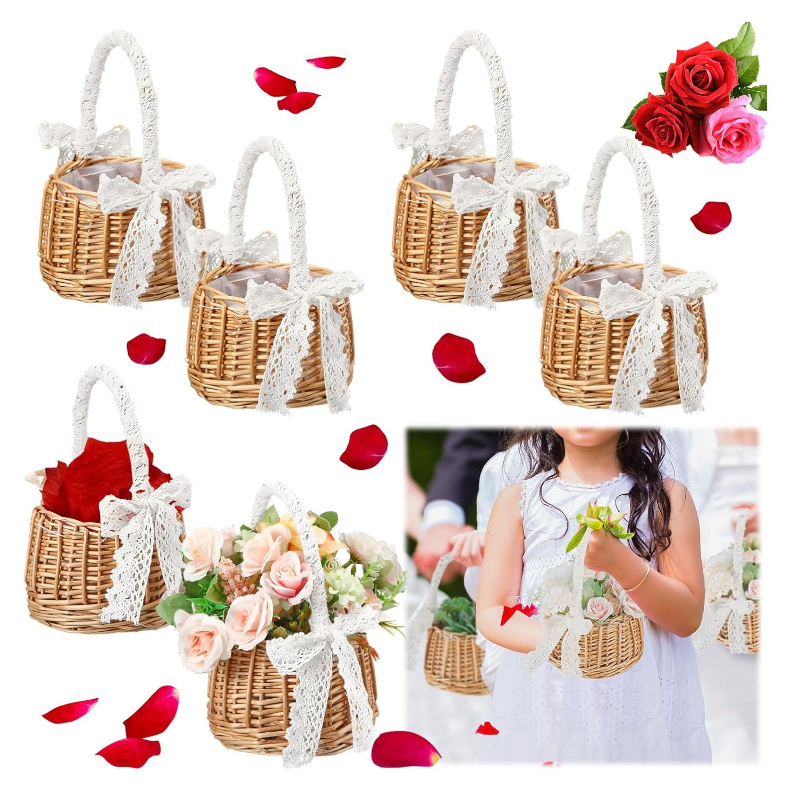 6 Canastas de Flores de Mimbre Ziliny para Boda Bohemia 20x11x9 cm