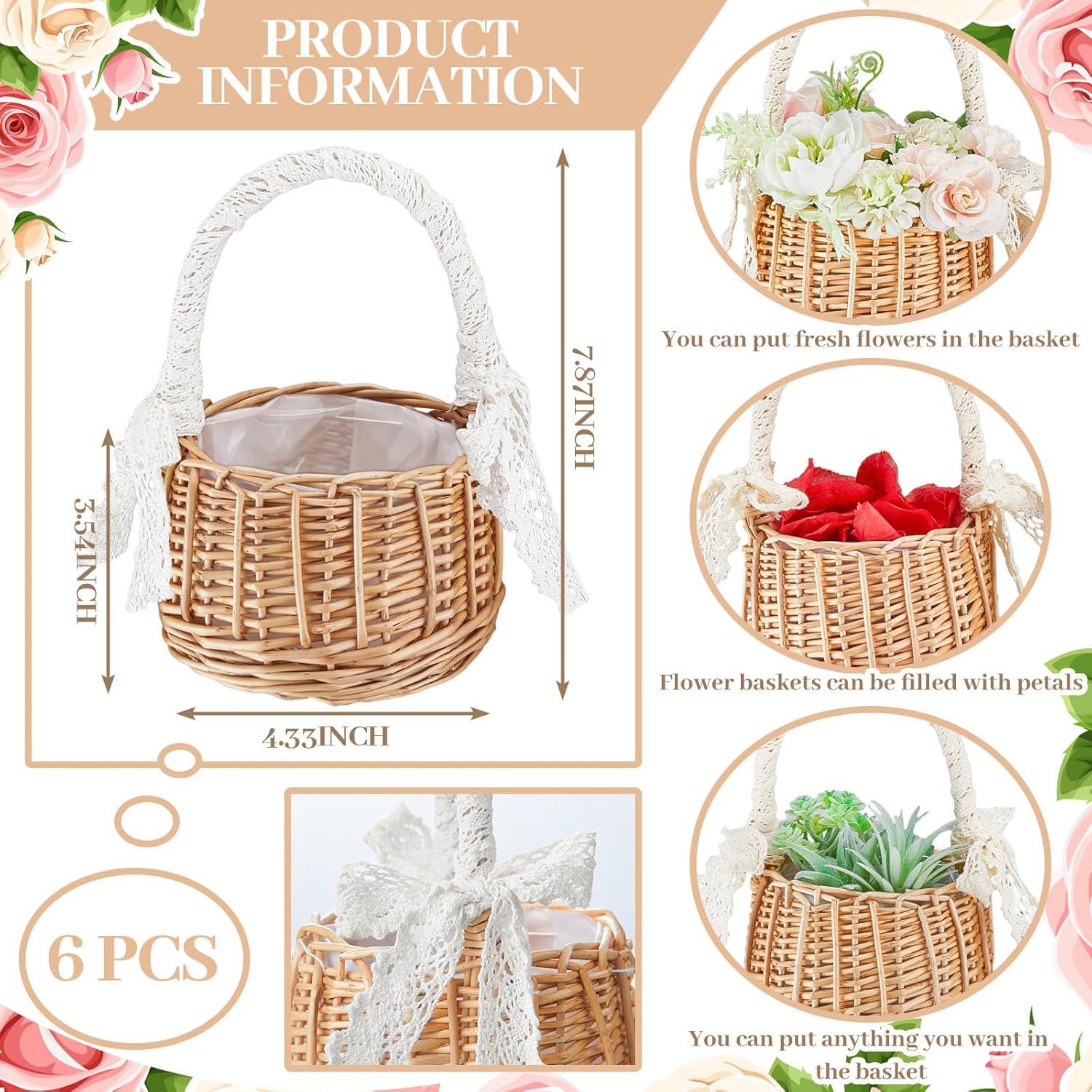 6 Canastas de Flores de Mimbre Ziliny para Boda Bohemia 20x11x9 cm