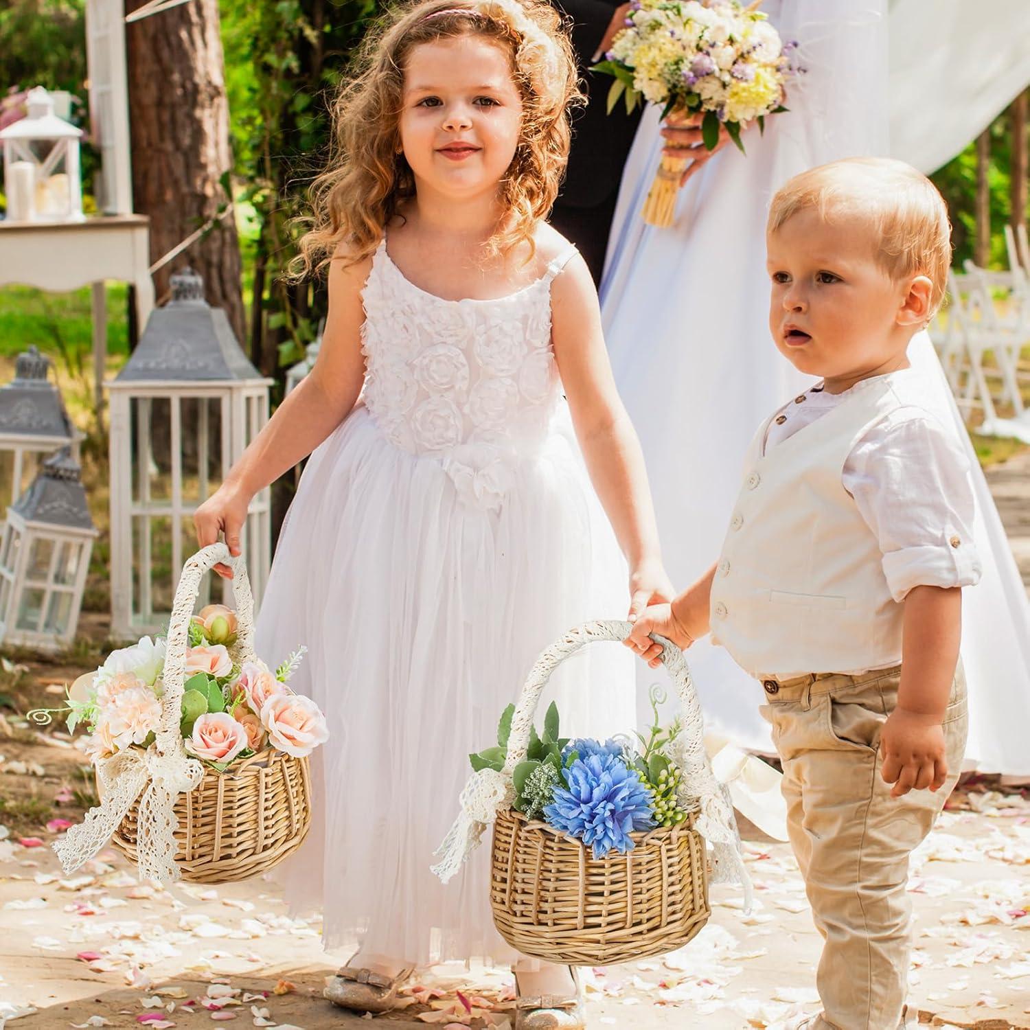 6 Canastas de Flores de Mimbre Ziliny para Boda Bohemia 20x11x9 cm