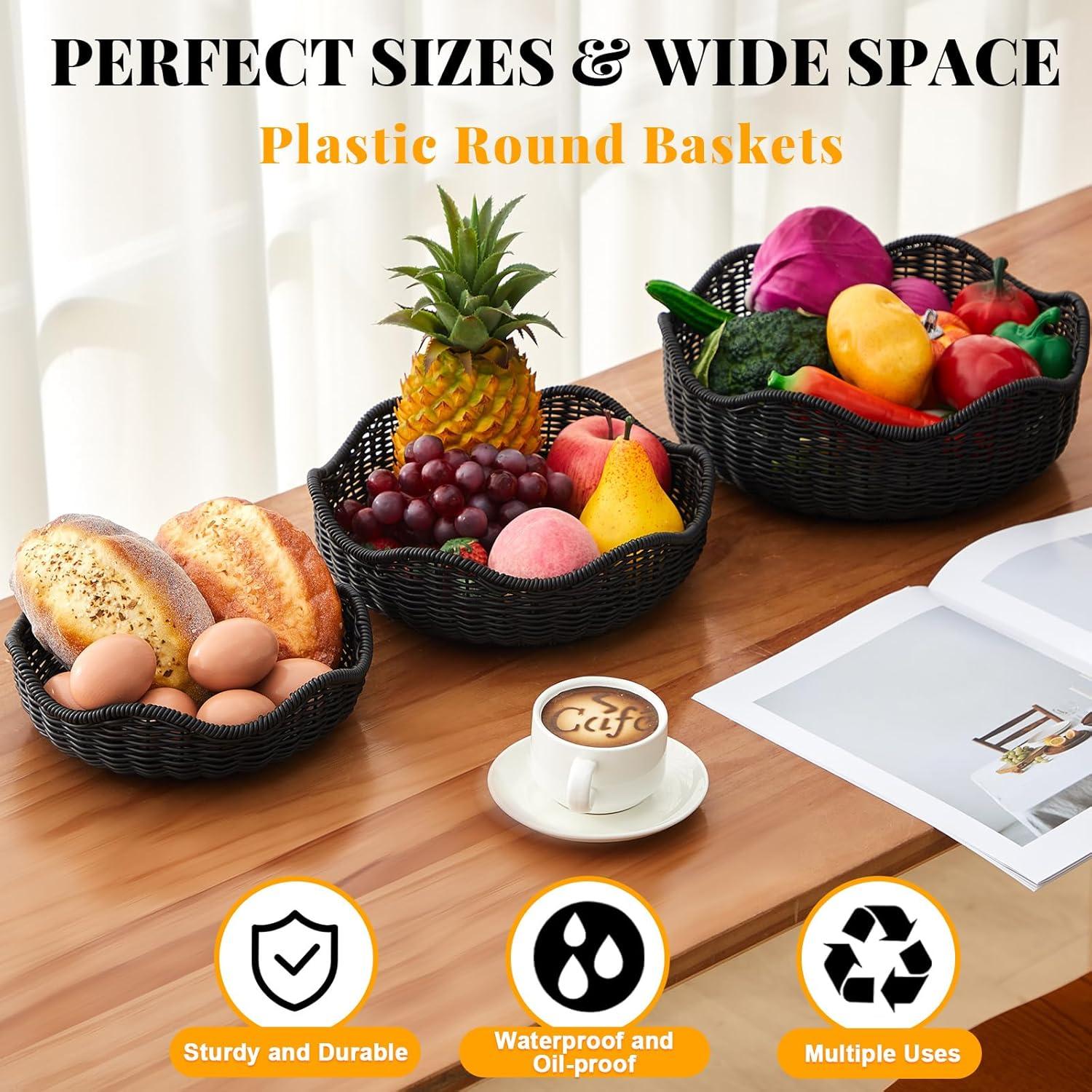 Cesta de Pan de Mimbre SiliFine 3 Piezas Negro 29cm 26cm 22cm