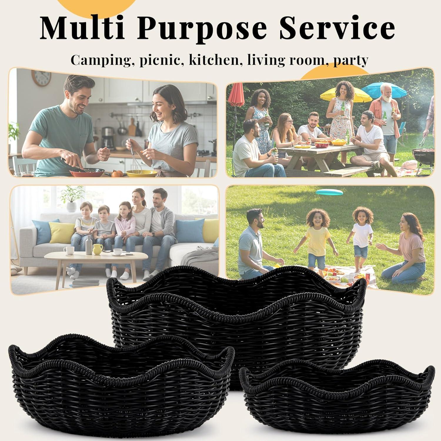 Cesta de Pan de Mimbre SiliFine 3 Piezas Negro 29cm 26cm 22cm