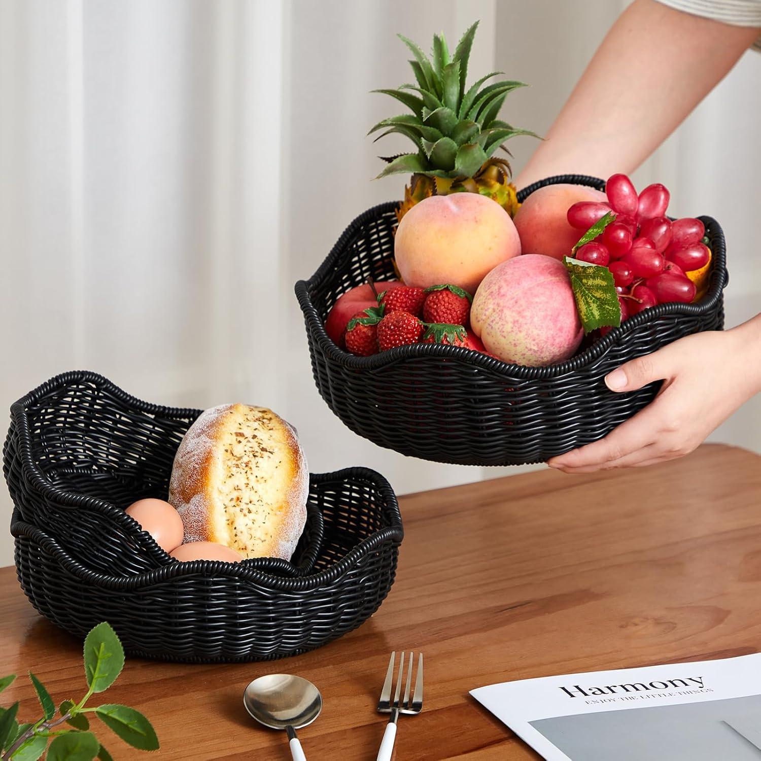 Cesta de Pan de Mimbre SiliFine 3 Piezas Negro 29cm 26cm 22cm