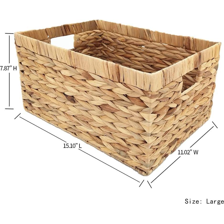 Cesta de Almacenamiento Rectangular KINGWILLOW Grande Juncos Naturales