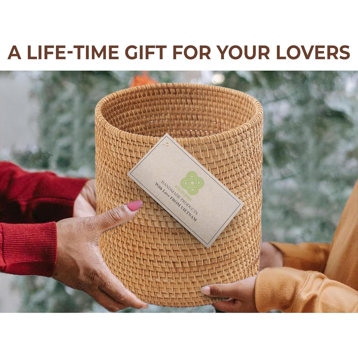 Mini Bote de Basura KOLWOVEN de Ratán Natural 19.8 cm