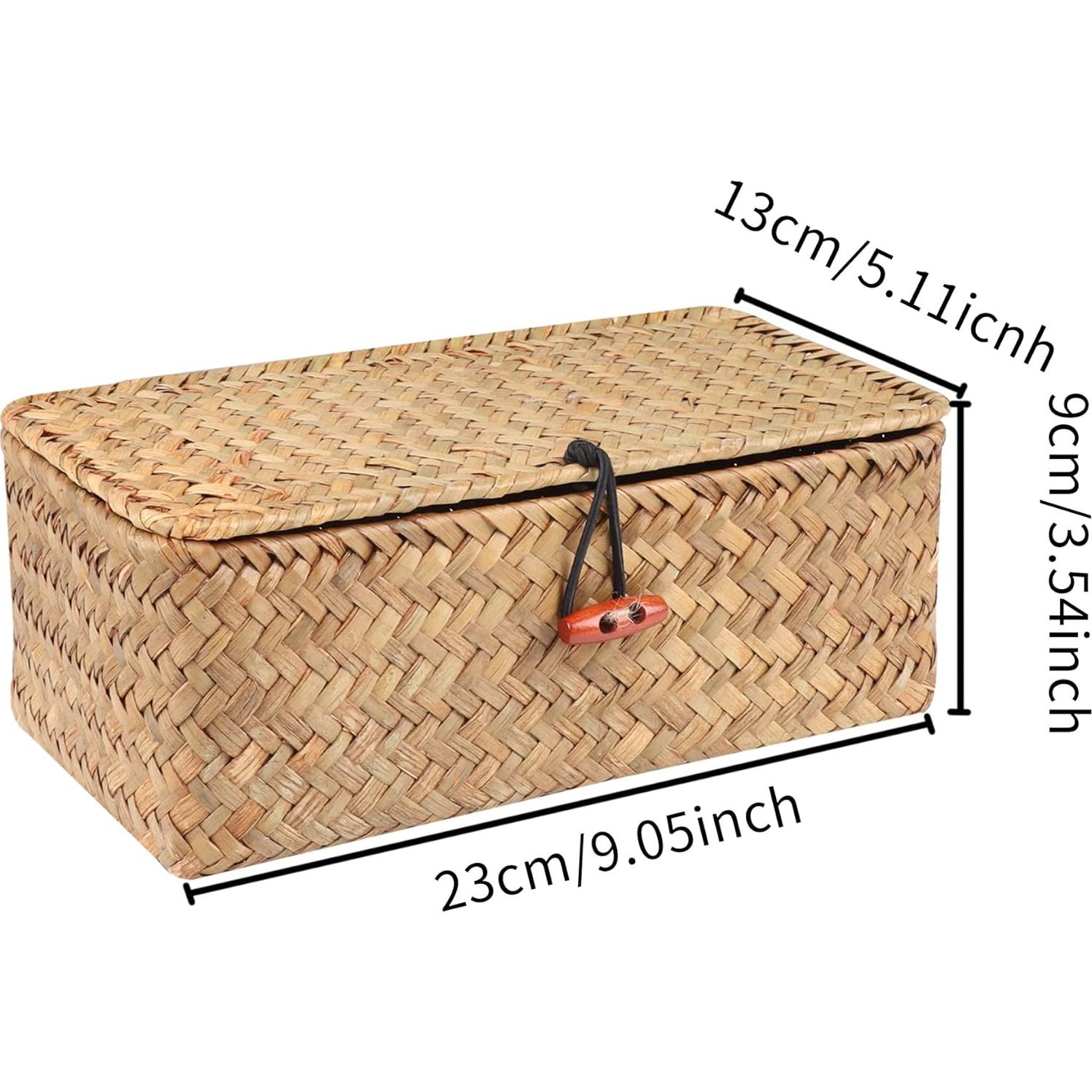 Cesta de Mimbre Tejida a Mano Moosky con Tapa Natural Pequeña