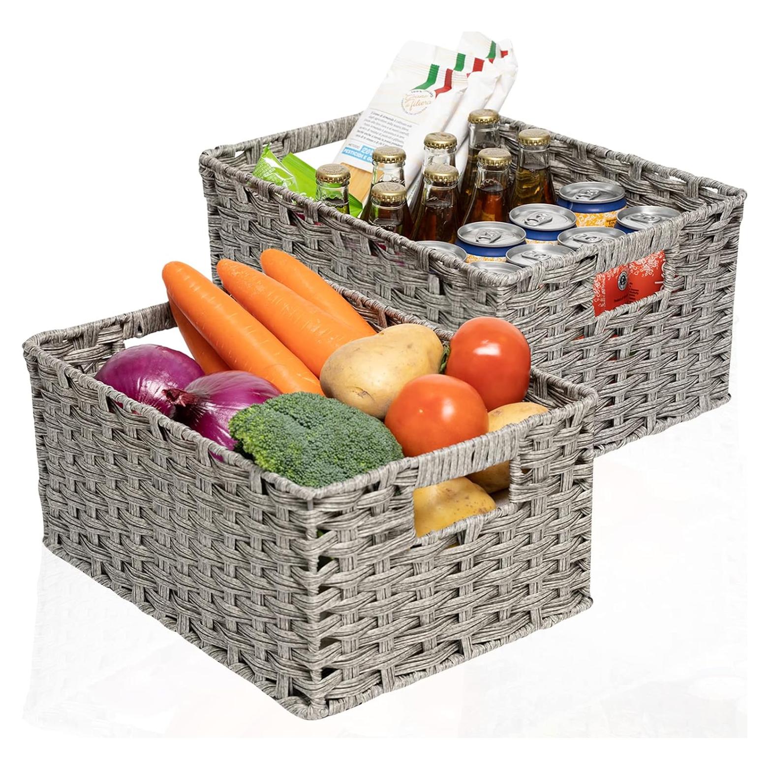 Cestas de Mimbre 2 Pack ROSOS Gris 38.1x27.4x18 cm y 35.6x24.9x16.5 cm